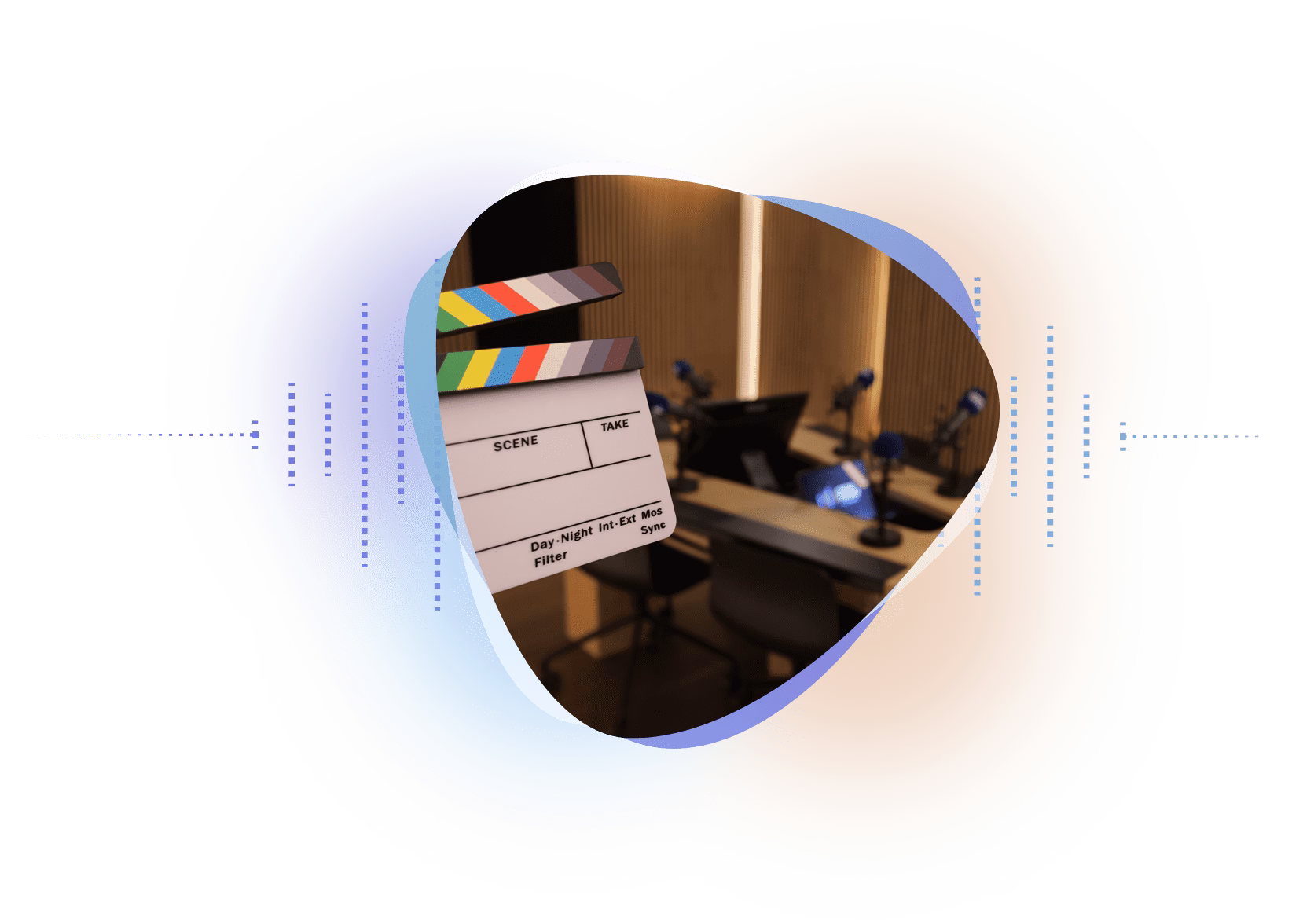 Clap de prise de vue pour un podcast filmé Studio Podcast.